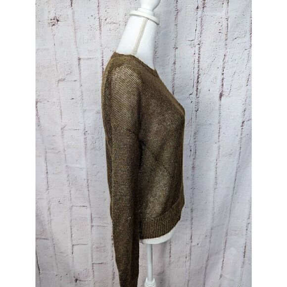 All Saints Brown And Gold Metallic‎ Open Knit Sweater sz XS Viscose Nylon Mohair - Picture 6 of 10